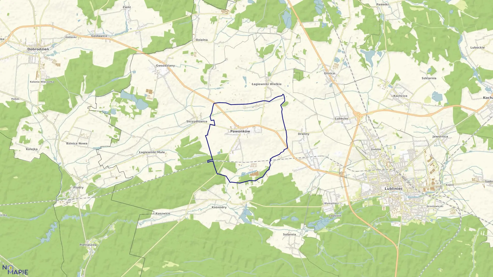 Mapa obrębu Pawonków w gminie Pawonków