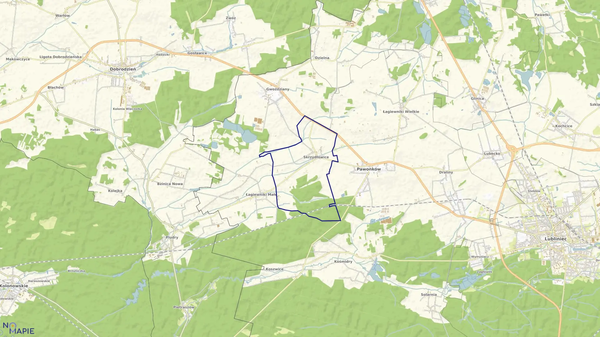 Mapa obrębu Skrzydłowice w gminie Pawonków